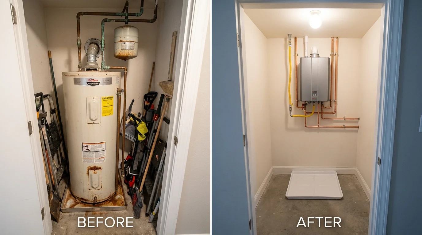 Tank water heater versus wall-mounted tankless unit comparison for Soulsbyville, CA homeowners