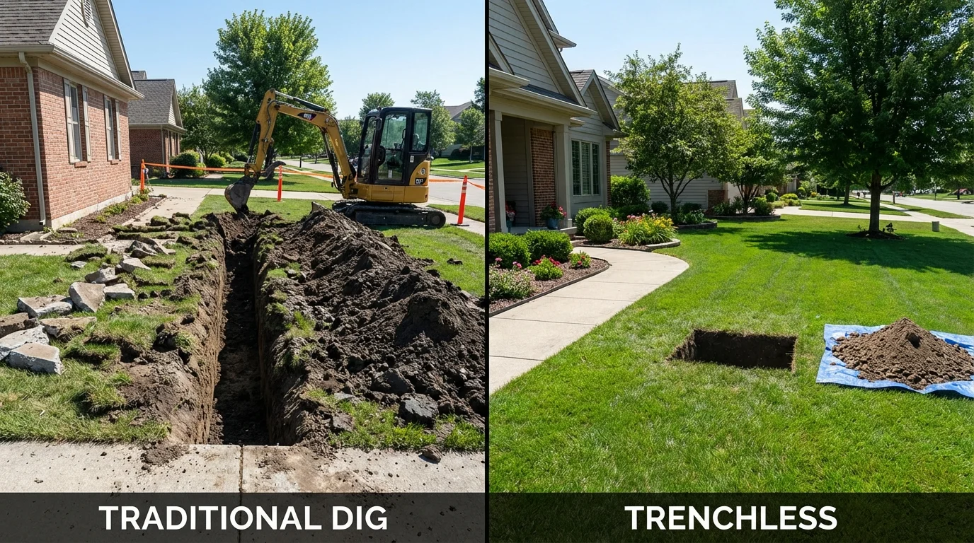 Trenchless sewer repair with minimal yard damage versus traditional excavation in Soulsbyville, CA